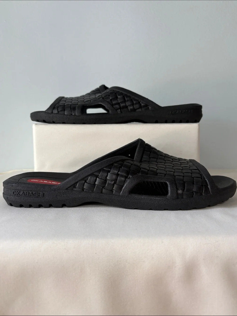 Okabashi Black Rubber Woven Slide Sandals for Men - Slip-On Comfort